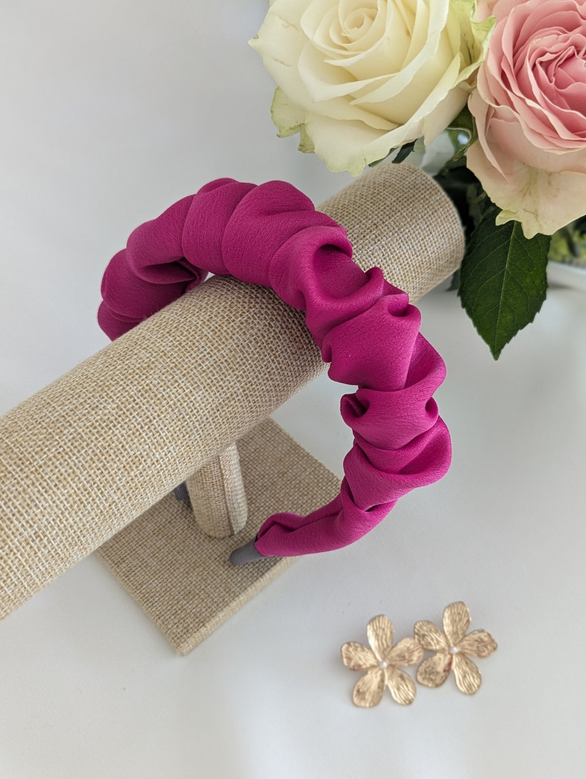 Serre-tête plissé fuschia, photo 2